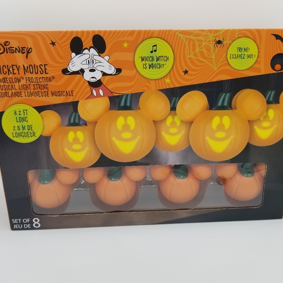 Disney Other - Disney Halloween Mickey Mouse Orange Pumpkin Musical String Lights New in Box